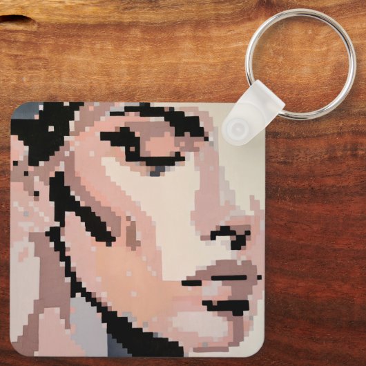 Calm female face in soft pixel tones キーホルダー (裏面)