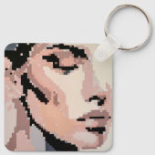 Calm female face in soft pixel tones キーホルダー (裏面)