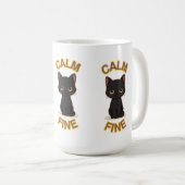 **Calm Fine Cat – Black & Gold Minimal Cat Art** コーヒーマグカップ (正面右)