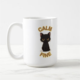 **Calm Fine Cat – Black & Gold Minimal Cat Art** コーヒーマグカップ