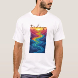 Calm Horizon Valley Line Art Tシャツ