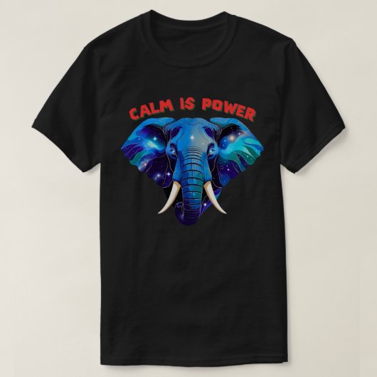 Calm Is Power Minimal Cosmic Elephant Face Tシャツ (デザイン正面)