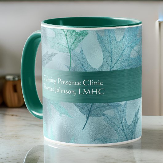 Calm Leafyティール(緑がかった色)きらめくChotherapIstカウンセラー マグカップ