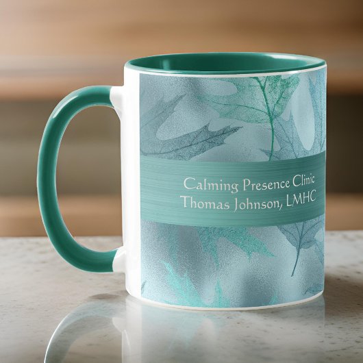 Calm Leafyティール(緑がかった色)きらめくChotherapIstカウンセラー マグカップ