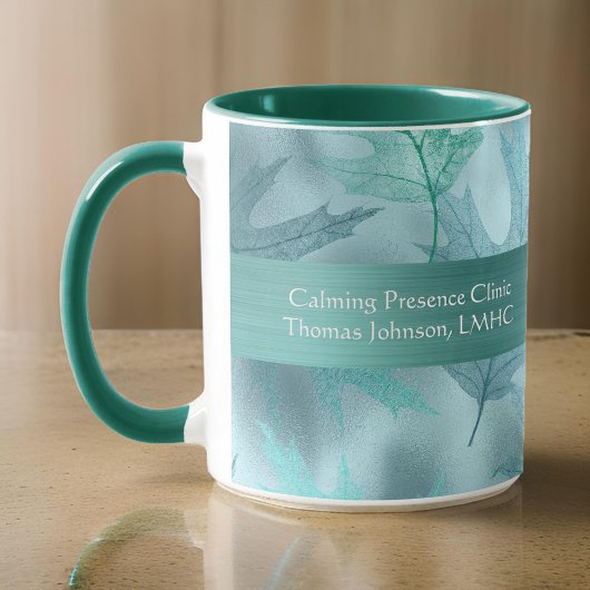 Calm Leafyティール(緑がかった色)きらめくChotherapIstカウンセラー マグカップ