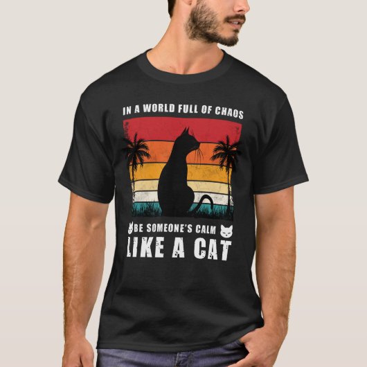 Calm Like a Cat, Paws and Reflect: Sunset Cat Tシャツ (正面)