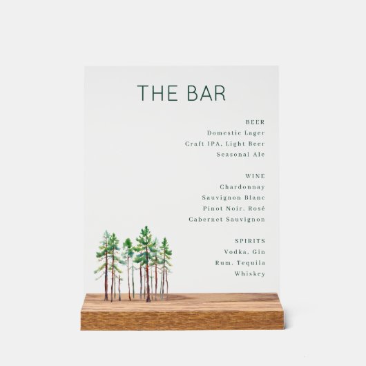 Calm Muted Green Watercolor Bar Menu アクリルサイン (正面)