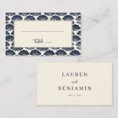 Calm Navy Nautical Seashell Border プレイスカード (正面/裏面)