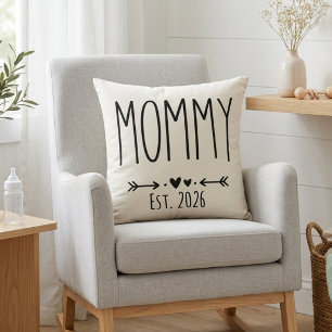 Calm Neutral Mommy Est Year Tall Lettering クッション