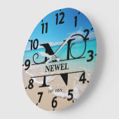 Calm Ocean Beach N Monogram ラージ壁時計 (傾斜)