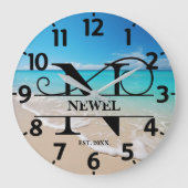 Calm Ocean Beach N Monogram ラージ壁時計 (正面)