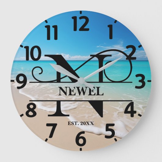 Calm Ocean Beach N Monogram ラージ壁時計 (正面)
