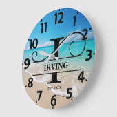 Calm Ocean Front I Monogram ラージ壁時計 (傾斜)