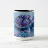 Calm Ocean Turtle Art – Blue & Purple Fantasy Sea  ツートーンマグカップ (中央)