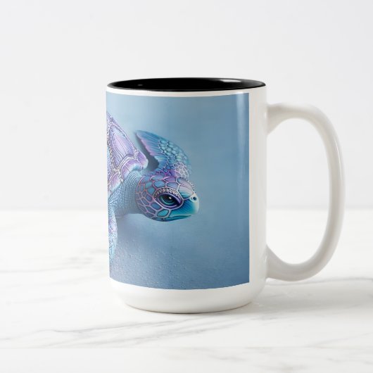 Calm Ocean Turtle Art – Blue & Purple Fantasy Sea  ツートーンマグカップ (右)