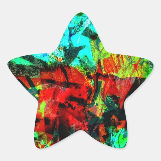 Calm orange bleu抽象芸術ブルー星ステッカー、深い 星シール (正面)