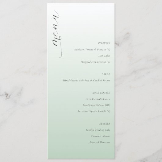 Calm Pastel Green Elegant Wedding Menu メニュー (正面)