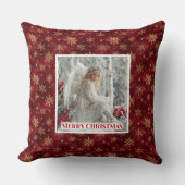 Calm Red Gold Angel Cozy Christmas Gift Pillow クッション (正面)