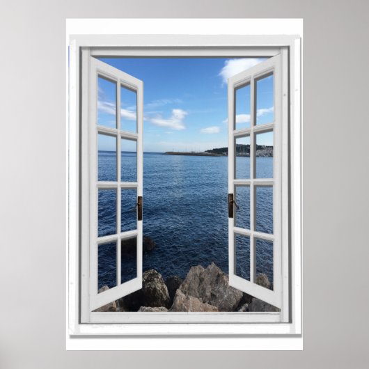 Calm Sea View Trompe l'oeilフェイクウィンドウ ポスター (正面)