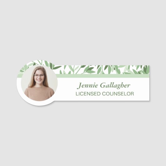 Calm Soft Green Greenery Round ID Photo 名札 (正面)