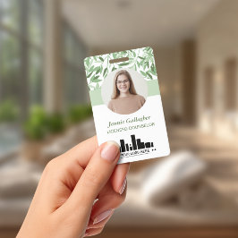 Calm Soft Green Greenery Round ID Photo Logo バッジ