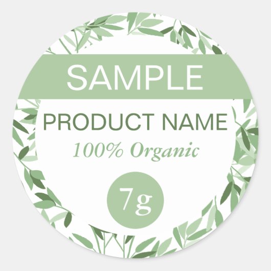 Calm Soft Green Greenery Sample Product Label ラウンドシール (正面)