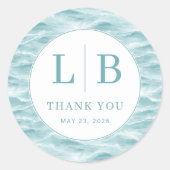 Calm Teal Water Waves ラウンドシール (正面)