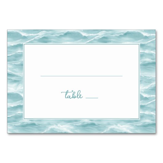 Calm Turquoise Nautical Wave Border テーブルナンバー (正面)