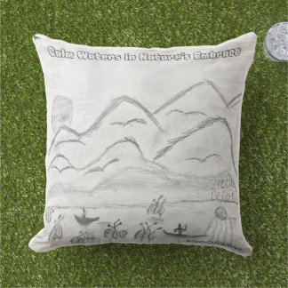 'Calm Waters in  Nature's Embrace' Throw Pillow アウトドアクッション
