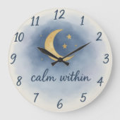 Calm Within – 水彩 月と星 セレニティ時計 ラージ壁時計 (正面)