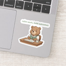 Calm Work Bold Outcomes ステッカー – Cozy CEO Bear シール