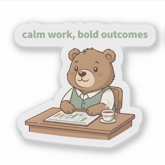 Calm Work Bold Outcomes Sticker – Cozy CEO Bear シール (正面)