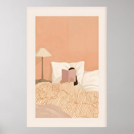 Calming Woman Reading Art Print - Minimalist Pink ポスター (正面)