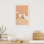 Calming Woman Reading Art Print - Minimalist Pink ポスター (キッチン)