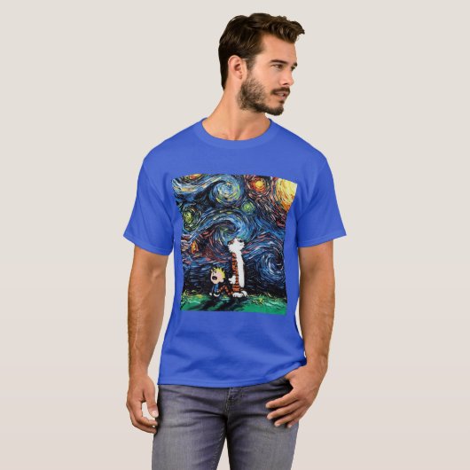 calvin hobbes starry night tシャツ (正面フル)