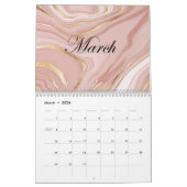 Calwndar 2024ピンクの大理石のパターンと金ゴールド カレンダー (3月 2026)