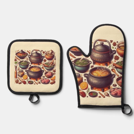 CAMADOのデザイン付きLuxe Silver Oven Mitt 鍋つかみ&鍋敷きセット (正面)