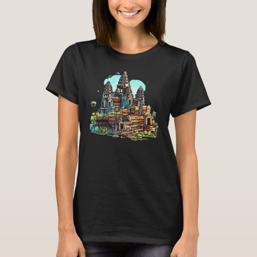 Cambo Graffiti Urban Decor Angkor Wat Art Tシャツ (正面)