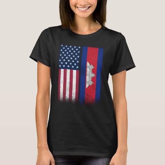 Cambodia Cambodia American Flags Proud USA Cambodi Tシャツ (正面)