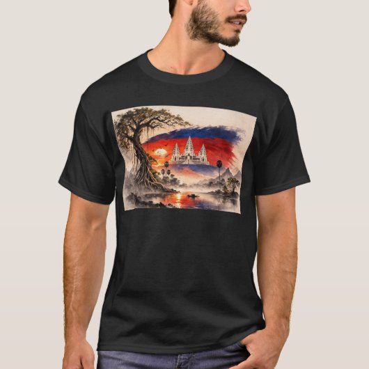 Cambodia Flag Sunset Tシャツ (正面)