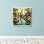 Cambridge England College River Stretched Canvas キャンバスプリント (インサイチュ (ウッドフロア))