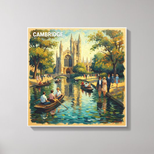 Cambridge England College River Stretched Canvas キャンバスプリント (正面)