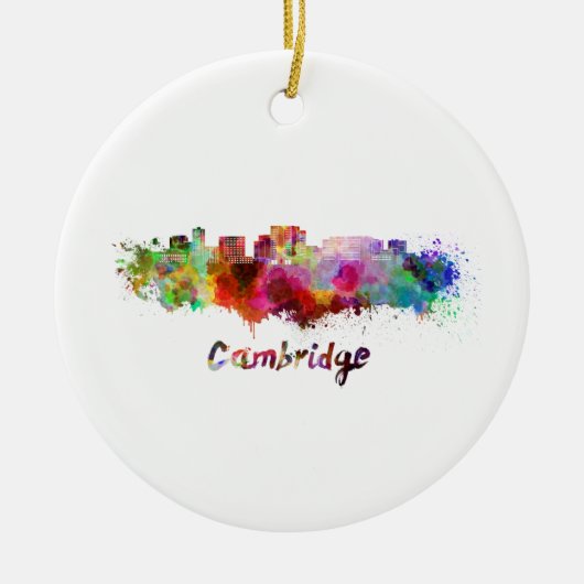 Cambridge MA skyline in watercolor セラミックオーナメント (正面)