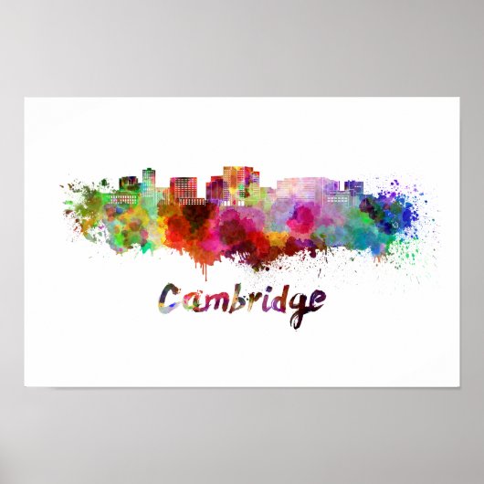 Cambridge MA skyline in watercolor ポスター (正面)