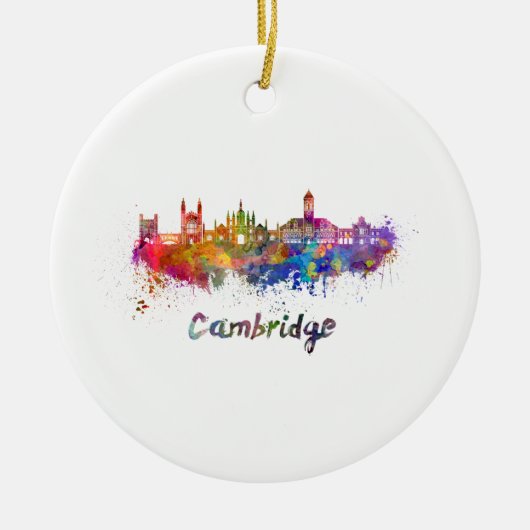 Cambridge skyline in watercolor セラミックオーナメント (正面)