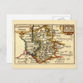 Cambridgeshire County England旧古古物地図 ポストカード (正面/裏面)