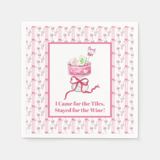 Came for the Tiles, Stayed for Wine Mahjong Funny スタンダードカクテルナプキン (正面)