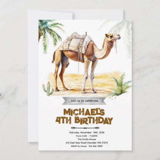 Camel birthday party invitation 招待状 (正面)