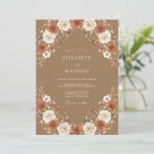 Camel Boho Floral Autumn Wedding 招待状 (スタンド正面)