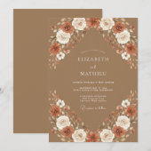 Camel Boho Floral Autumn Wedding 招待状 (正面/裏面)